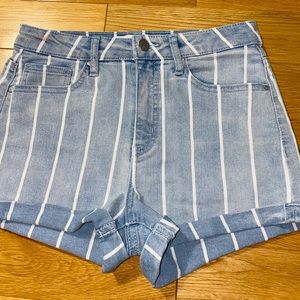 White Striped Light Wash Jean Shorts
